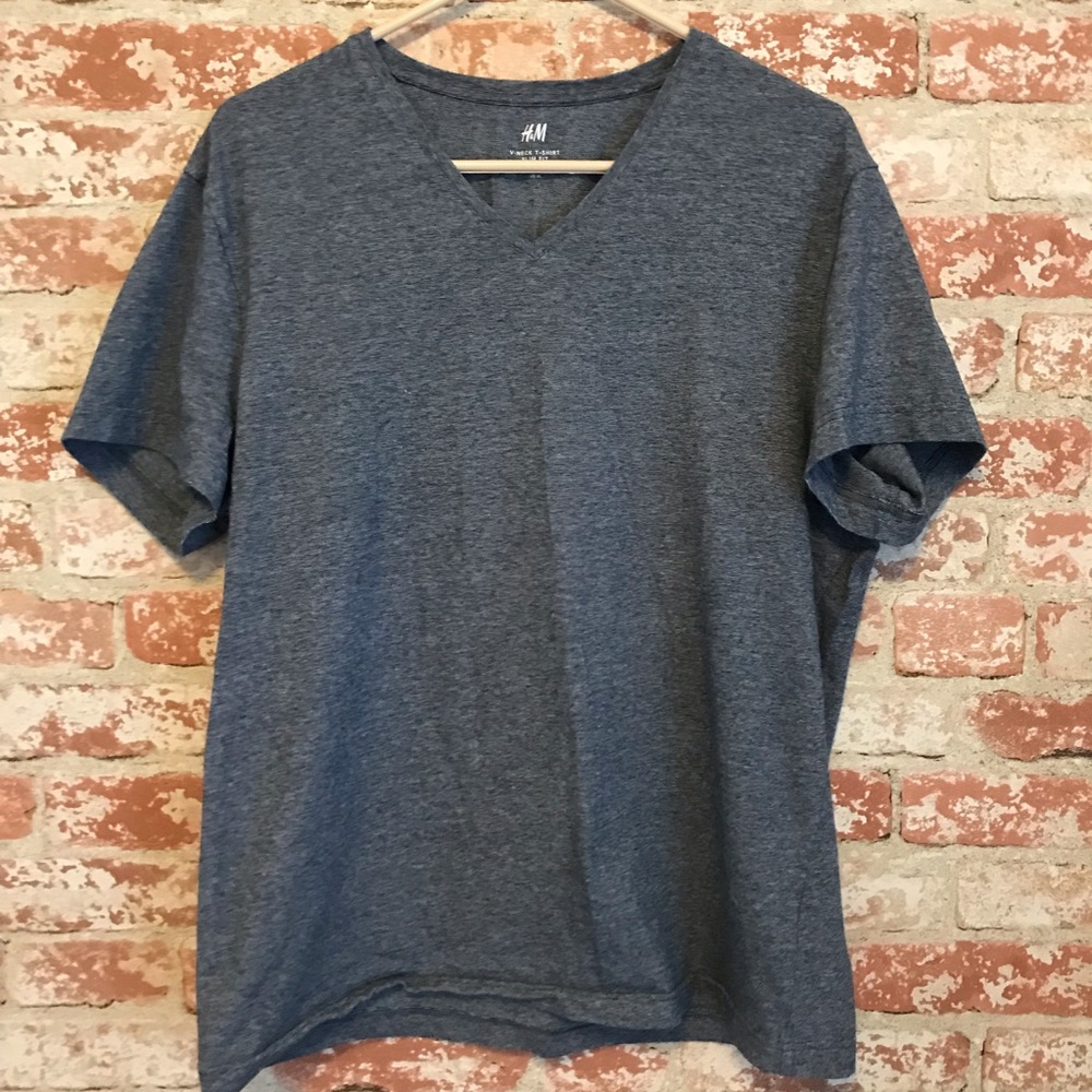 H&M Grey Gray V-Neck Slim Fit Tee